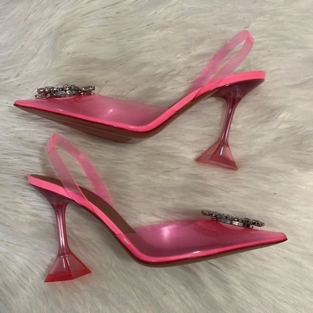 New Amina Muaddi Begum Glass pointed‎ toe slingback pump size 39EU